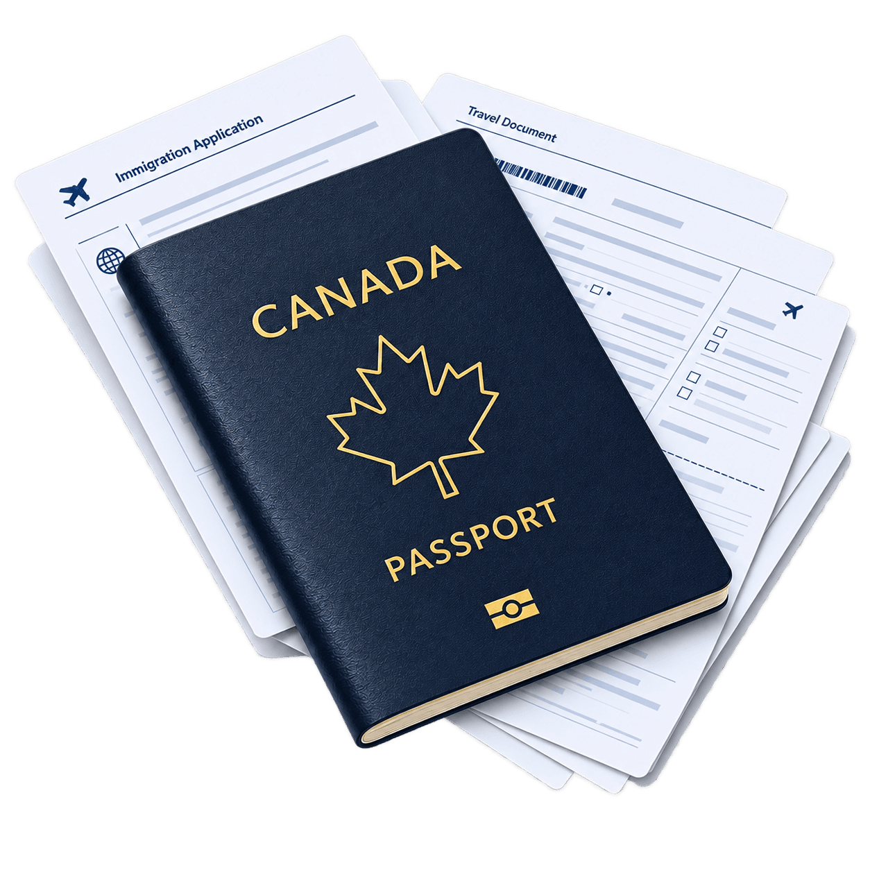 Passport resting on prepared migration documents